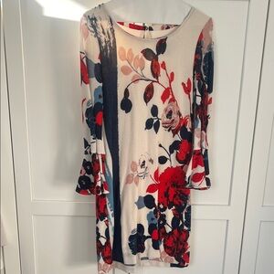 Mauve Long Sleeve Floral Dress - Red and Blue